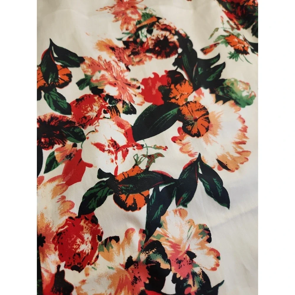 Creation L Women Floral Sheath Dress Size 6 White Pink Green Cotton Blend Summer